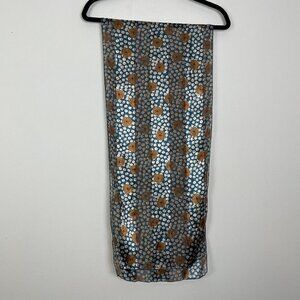 Scarf Blue Gold Floral Stripe Long Rectangle 59x 13”